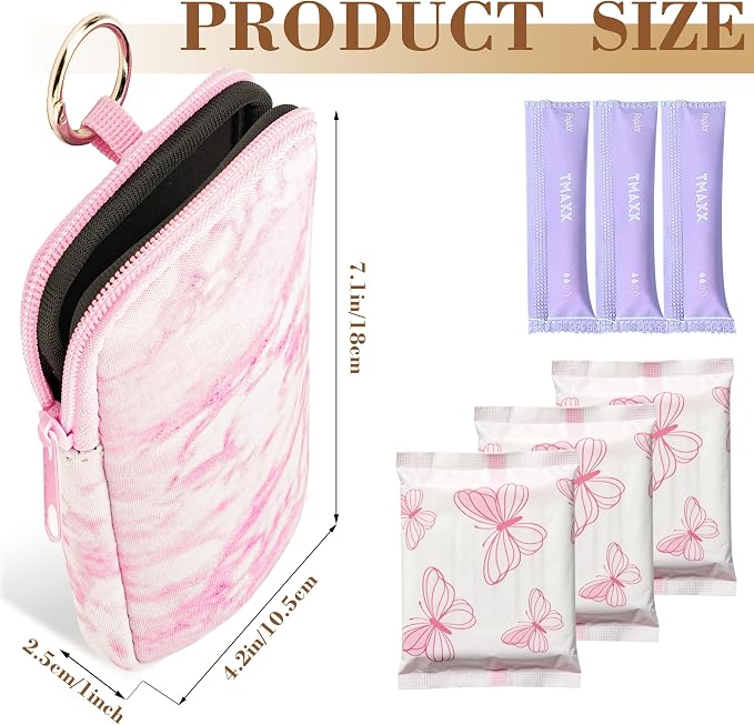 2 Pack Portable Tampon Holder Zippered Pouch with Snap Hook, Waterproof Travel-Friendly Discreet Period Bag, Feminine Products Organizer for Women Purse (Marble)