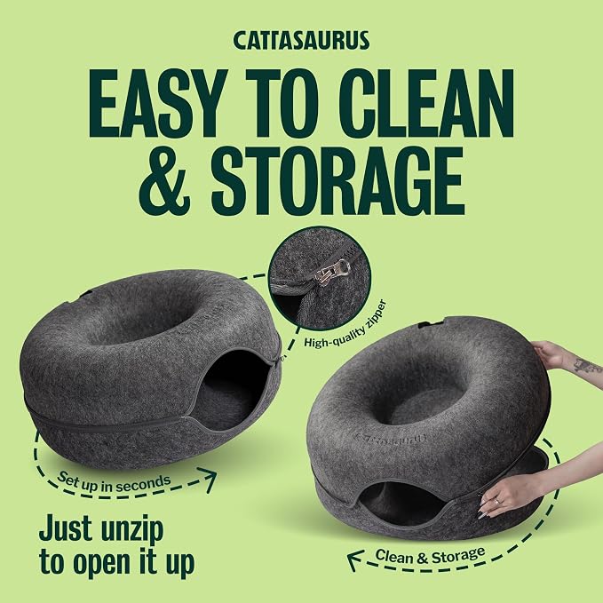 Peekaboo Cat Cave Donut for Multiple & Large Cats up to 30-45 lbs, 3-in-1 Self Warming Cat Bed, Tunnel & Scratcher for Indoor Cats, Washable & Detachable Small Dog Bed