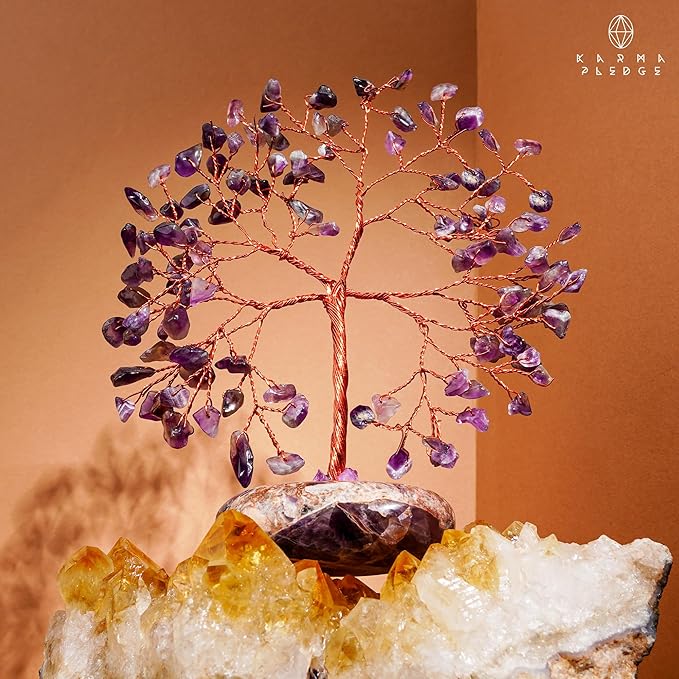 Amethyst Crystal Tree of Life Birthday Gifts for Women, Mom, Friends, Feng Shui Reiki Healing Chakra Tree for Positive Energy, Good Luck, Money, Handmade Aesthetic Home Office Desk Room Table Decor