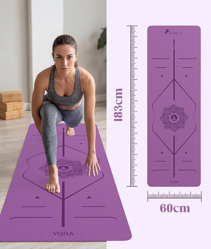 ROMIX Pro Yoga Mat Thick 6mm (1/4 inch), 72"L x 24"W Non-Slip Workout Mat with Alignment Lines, Large Yoga Mats for Women Men With Carry Bag, Exercise Mats for Home Workout Training Equipment
