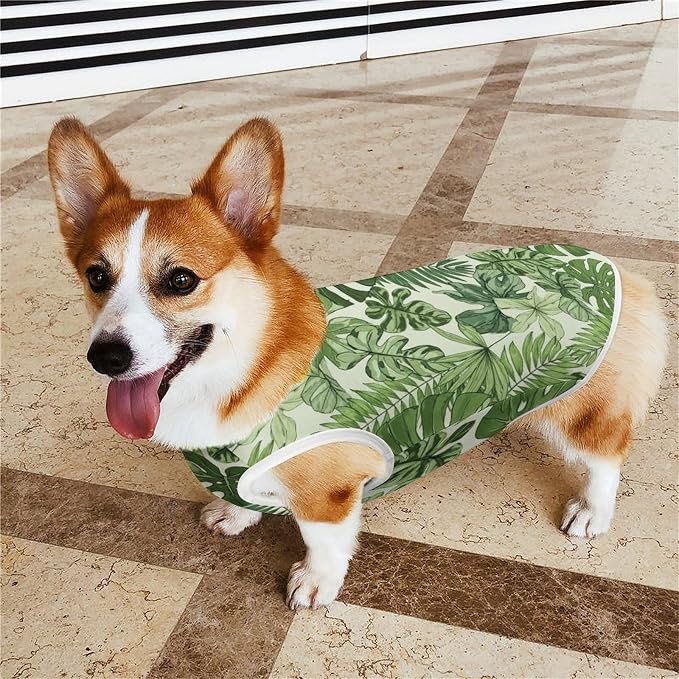 Dog Soft Breathable Clothes Cat Fashion Shirt Pet Green Palm Tree Leaves Cute Tank Tops T Shirt