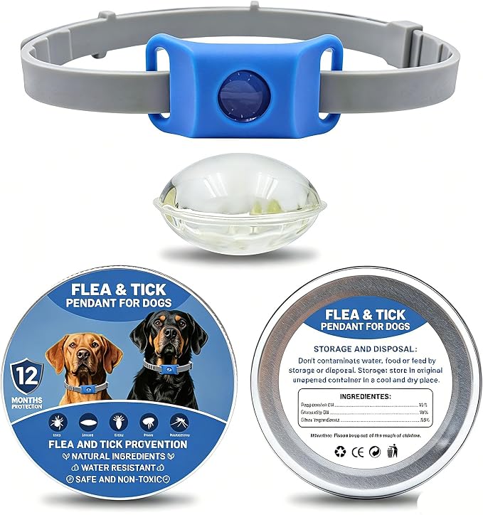 Natural Plant-Based Scent Pendant for Pets, Dog Collar Accessory with 2 Refillable Capsules, 60-Day Set, No Direct Contact with Skin, Waterproof, Compatible with AirTag (1pc-Blue)