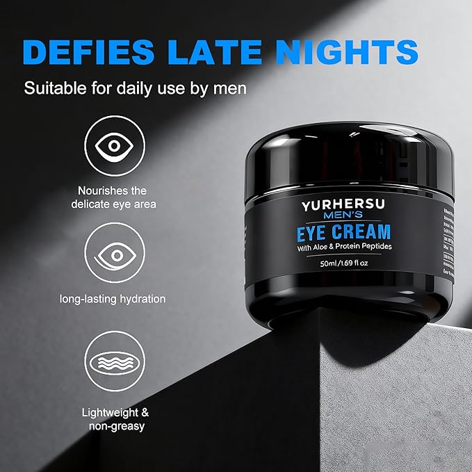 Moisturizing Men's Eye Repair Cream with Aloe & Protein Peptides, Hydrating Under Eye Cream to Reduce Puffiness, Dark Circles, Crows Feet and Bags, Daily Skin Care Treatment Cream, 1.69 oz