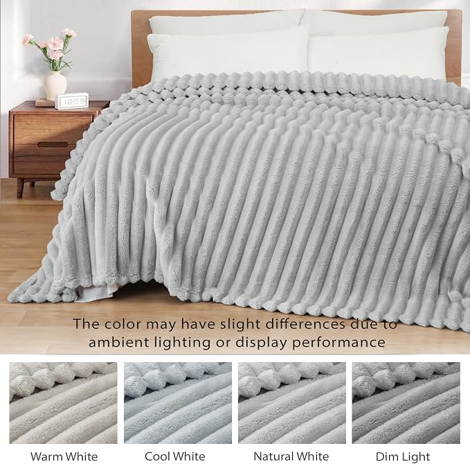 Exclusivo Mezcla Striped King Size Fleece Blanket for Bed, Couch, 90"x104" | Soft Breathable Cozy Bed Blankets, Lightweight Plush Fluffy Fuzzy Jacquard Decorative Blankets