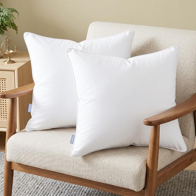 Leeden 18x18 Pillow Inserts Set of 2, Fluffy Square Throw Pillow Inserts | Fluffy Square Decorative Throw Pillows with 100% Cotton Cover for sofas, couches, beds and home decor White Cushion