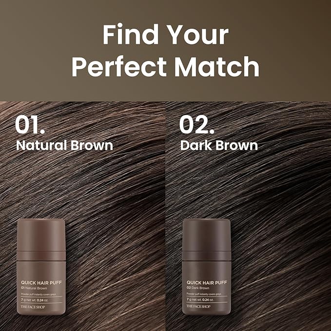 The Face Shop Quick Hair Puff - Natural Brown - Root Touch Up Hair Color, Hairline Powder Conceals Hair Loss, Hair Topper for Women & Men - Hair Fibers for Thinning Hair, Root Cover Up, Gray Concealer