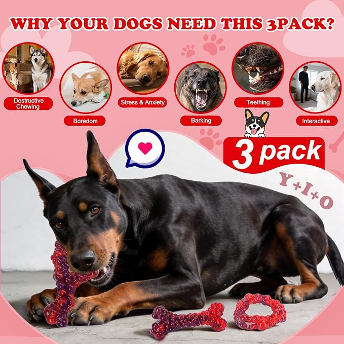 3Pack Bone Indestructible Dog Chew Nylon Toys for Aggressive Chewers