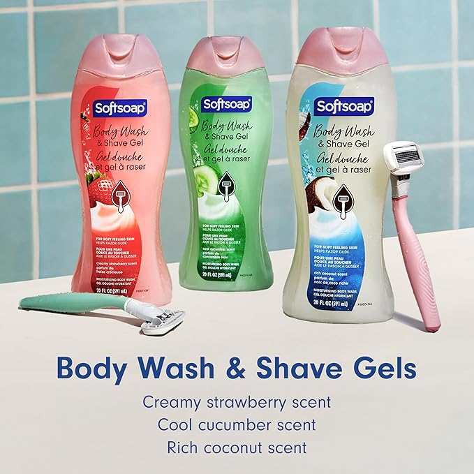 Softsoap Moisturizing Body Wash and Shave Gel, Helps Razor Glide, Creamy Strawberry Scent, 20 fl oz