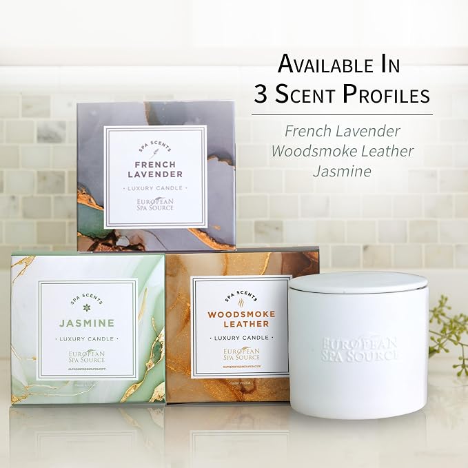 European Spa Source French Lavender Luxury Candle for Aromatherapy, Soy Wax Candle, Hand Poured, At Home Spa Experience Promoting Relaxation, 45 Hours of Burn Time