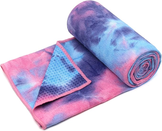 Eunzel 2 Pack Hot Yoga Towel with Grip Dot, Non Slip Yoga Mat Towe Sweat Absorbent Towel for Hot Yoga,Bikram, Pilates and Fitness 72" x 24", Purple & Pink/Green & Purple