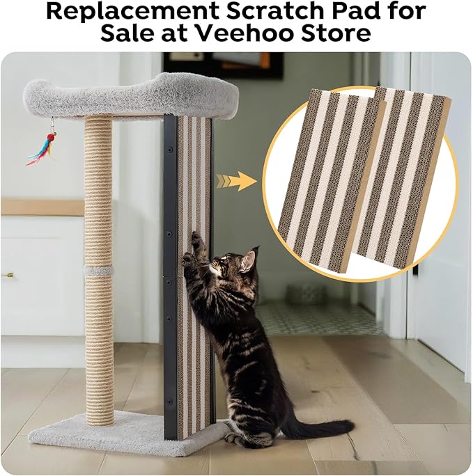 Veehoo 35" Tall Cat Scratching Post for Indoor Cats, Sturdy Cat Scratch Pad | Scratch Post with Plush Top Bed & Replaceable Metal Frame Scratching Board, Easy assembly