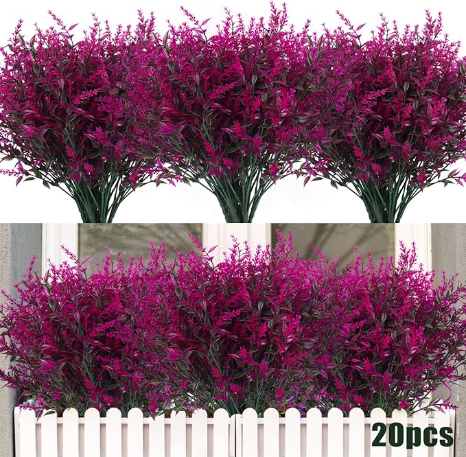 RECUTMS 20 Pcs Artificial Flowers for Outdoor Decoration,Spring Decoration | UV Resistant Faux Outdoor Plastic Greenery Shrubs Plants Artificial Fake Flowers Hanging Planter Home Garden Window Box Decor