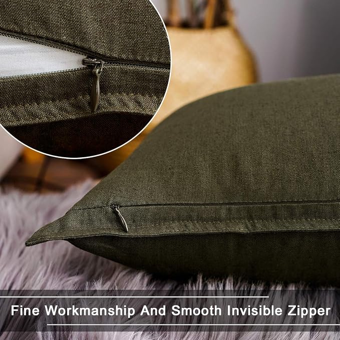 Jeanerlor Natural Cotton Linen Soft Soild Decorative Square Throw Pillow Covers Set Cushion Case for Sofa Bedroom Car24 x 24 Inch 60 x 60cm,Olive Green