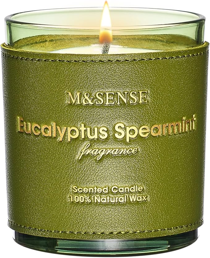 M&SENSE Eucalyptus Mint Vegan Soy Candles, 10oz | 42-Hour Long Burning, Summer Home Fragrance, Stress Relief Calming Meditation, Housewarming Gifts