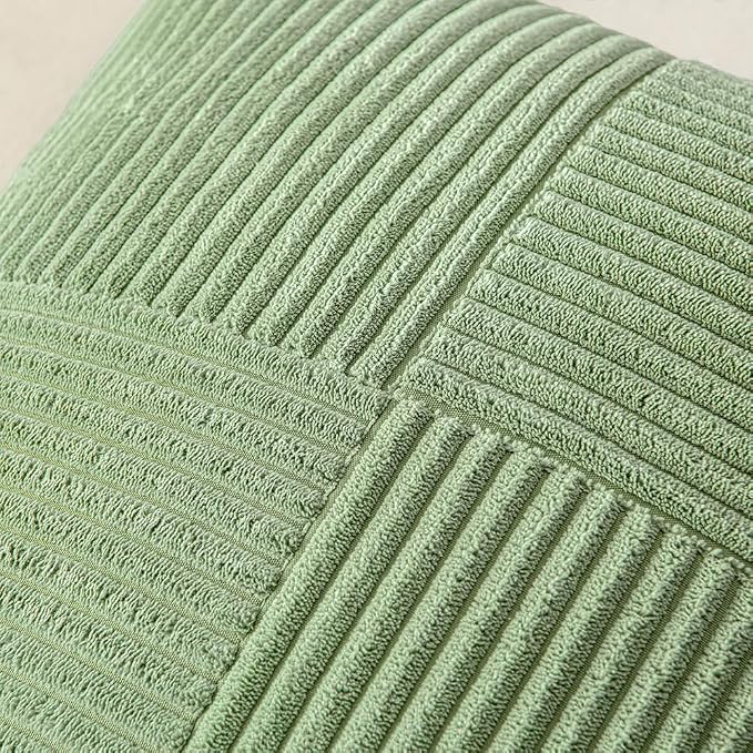 MIULEE Sage Green Decorative Lumbar Throw Pillow Covers 12x20 Inch 2 Pack | Boho Farmhouse Pillow Covers, Soft Cross Corduroy Patchwork Textured Cushion Cases For Bed Sofa