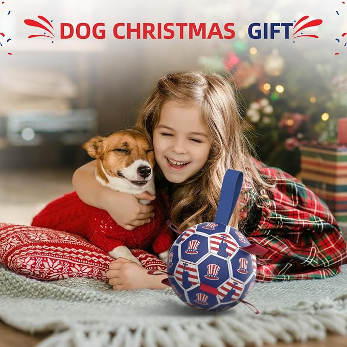 Diman Dog Balls, 6 Inch Dog Soccer Ball with Straps, Independence Day Gift