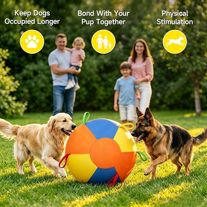 Herding Ball for Dogs, Inflatable Dog Ball for Outside Play, Calming Jumbo Ball for Dogs with Handles, Interactive Herding Toys for Border Collies, Australian Shepherds, Blue Heelers, Horses (22'')