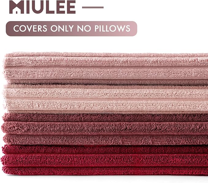 MIULEE Soft Corduroy Decorative Throw Pillow Covers Pink Series 18x18 | Set of 4, Shabby Chic Romantic Decor, Warm Red Pink Palette, Boho Farmhouse Cushion Covers for Couch Bed Sofa Living Room