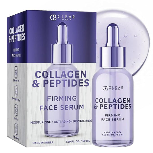 Clear Beauty Peptides Serum For Face With Collagen – Firming & Hydrating For Fine Lines & Wrinkles – Dermatologist Tested, Anti-Aging, Korean Skin Care – Vegan, Clean Beauty, Non-GMO – 1.69 Fl Oz