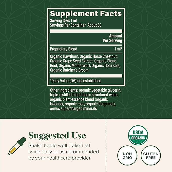 Global Healing Plant-Based Vein Health Liquid Vegan Supplement Drops to Support Blood Flow & Circulation, Helps with Spider & Varicose Veins for Healthy Legs - Organic Horse Chestnut Root - 2 Fl oz