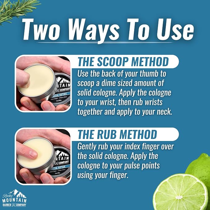 Rocky Mountain Barber Company Solid Cologne for Men – Coastal Riptide Scent – 2 Oz Size - Made with Coconut Oil, Shea Butter - Long-Lasting Scent (Coastal Riptide)