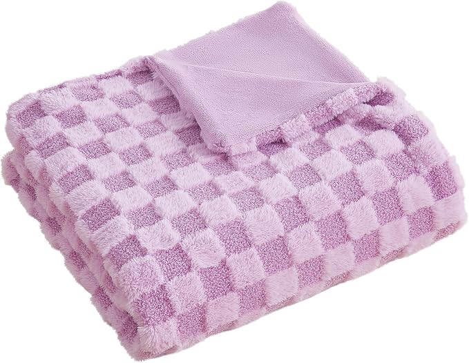 Luxury 3D Checkered Throw Blanket Reversible Thick Warm Blankets for Couch | Soft Velvet Flannel Fuzzy Plush Gift for Women