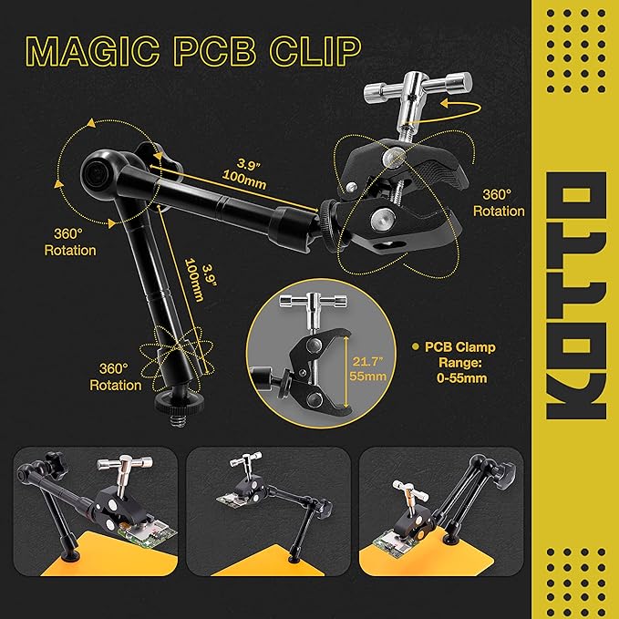 KOTTO Helping Hands Soldering, Third Hand Soldering Tools PCB Holder Four Arms Helping Hands Crafts Jewelry Hobby Workshop Helping Station Non-slip Steel Weighted Base