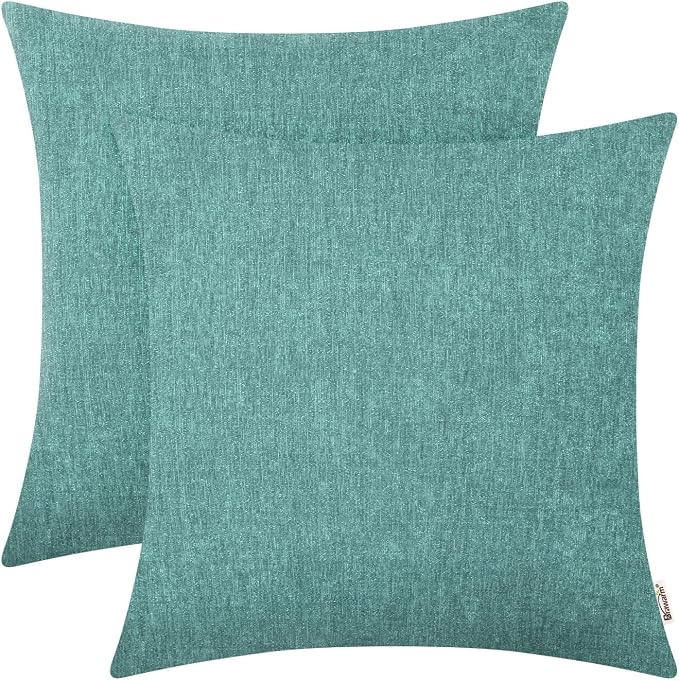 BRAWARM Throw Pillow Covers 16x16 Inches - Teal Chenille Pillow Covers Pack of 2, Solid Dyed Soft Chenille Pillow Cases for Couch Sofa Bed Home Decoration