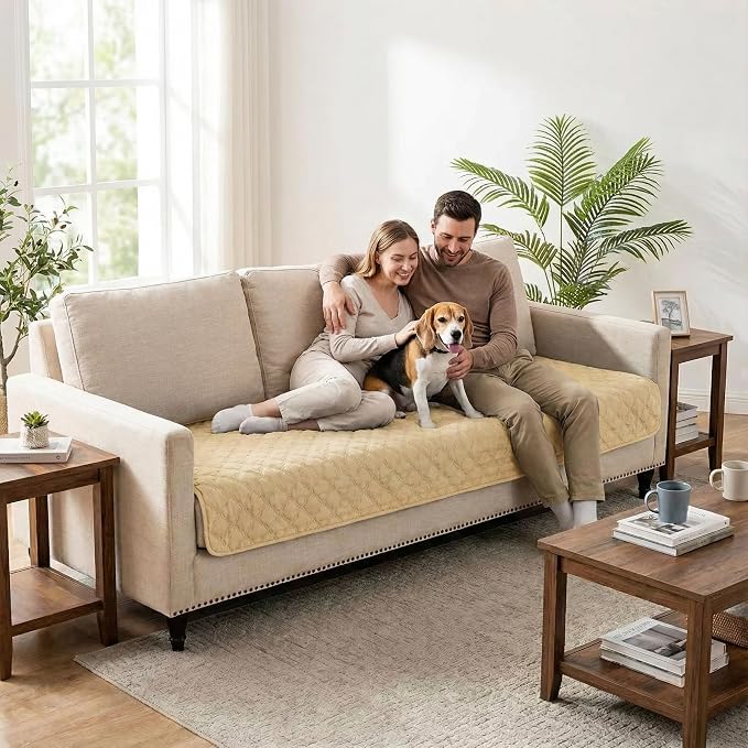 FunFurry Waterproof Dog Blanket, Couch Cover for Dogs Washable, Reversible Dog Bed Cover, Couch Furniture Protector. (Dark＆Light Beige, 30 X 70 Inch - 1 Pack)
