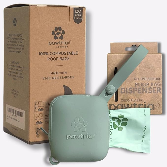Pawtria Duo Set: Dog Poop Bags (120) + Poop Bag Holder Made with Silicone