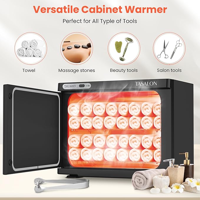 TASALON Professional Hot Towel Warmer Cabinet, 23L Large Capacity, Use for Facial Spa, Hair Beauty, Salon Equipment and Home, Perfect Temperature for Towel Warmer, Fits up to 72 Small Towels - Black