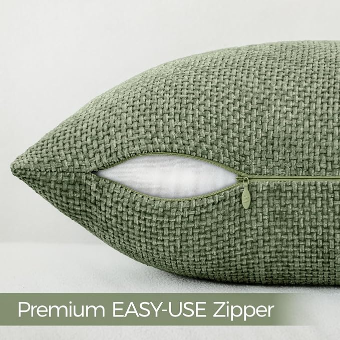 a moment Moss Green Chenille Throw Pillow Covers 20x20 Inch Pack of 2 Modern Decorative Throw Pillow Covers Farmhouse Cross Covers Modern Home Decor for Sofa Bedroom Living Room