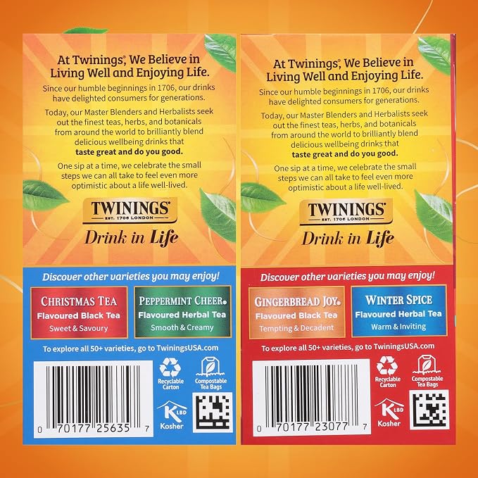 Twinings Holiday Sweet & Spicy Tea Variety 2-Pack – Caffeinated Tea and Caffeine-Free Winter Spice Herbal, Christmas Gift, 20 Tea Bags Ea