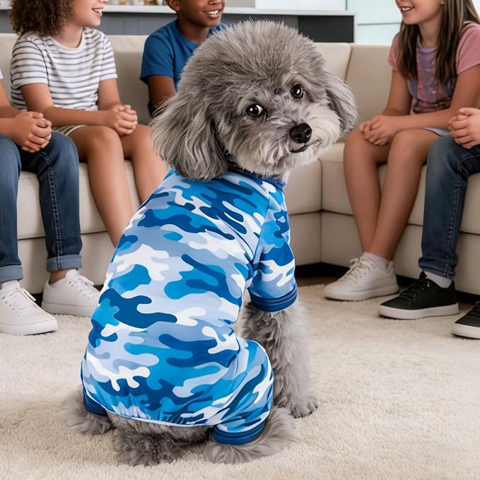 Dog Summer Pajamas Onesie Soft Breathable Puppy Jumpsuit Lightweight Dog Clothes for Small Medium Dogs Cat Pet Clothes (Sea Blue, X-Small)