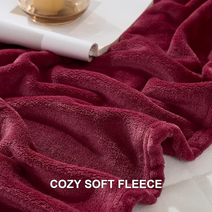 Hansleep Full Burgundy Red Fleece Blanket, Soft Flannel Bed Blanket | Fuzzy Cozy Blanket 84x90 Inches, Multi-use for Bed, Sofa, Couch, Travel, Camping, All Season Warm Lightweight Cover