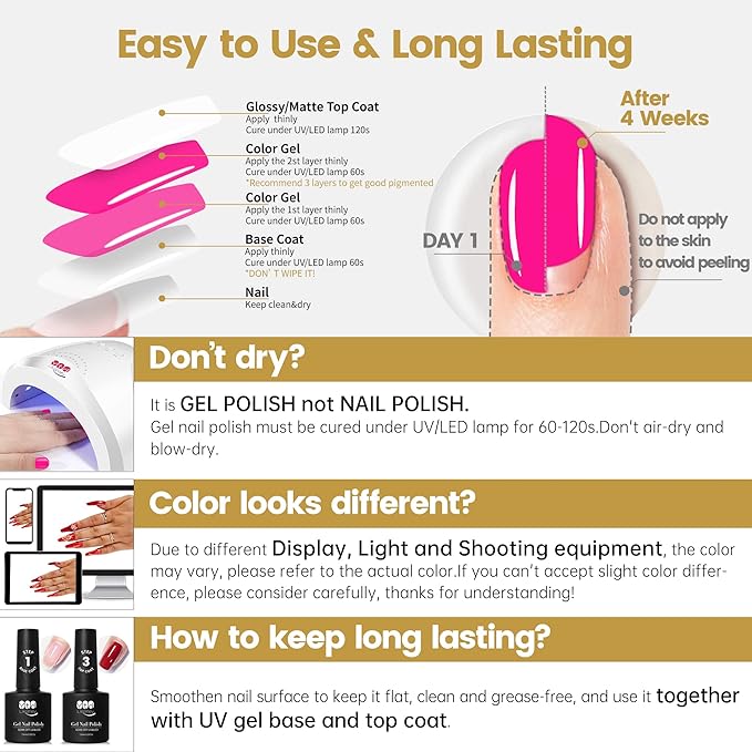 YTD Likomey Gel Nail Polish,15ml Hot Pink Soak Off Nails Gel,Salon Home DIY Nail Art Manicure Vivid Vibrant Neon Pink Fall Winter UV Color Varnish,CS025
