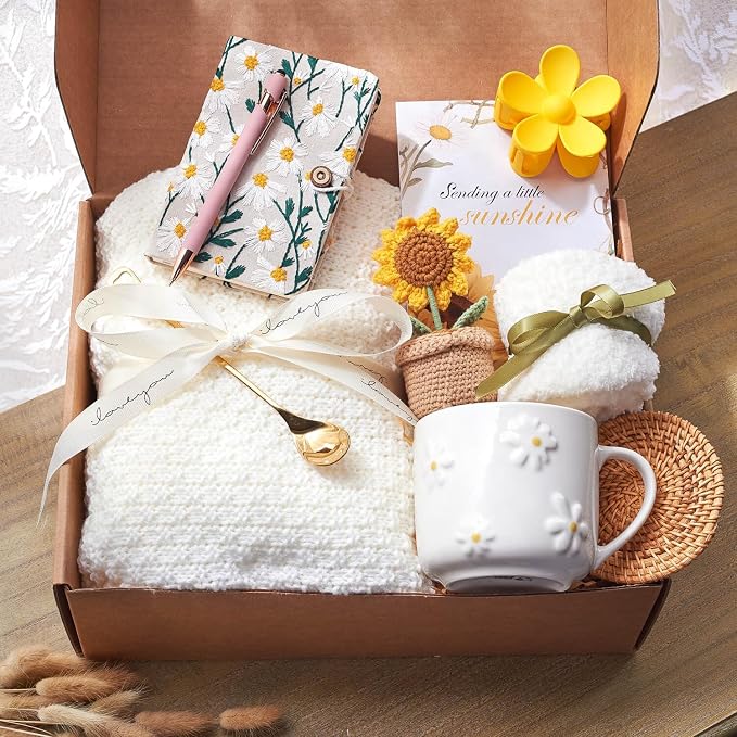 Sunshine Hugs in a Box, Thinking of You Gifts for Women & Cozy Care package | Get Well gift, Thank you, Birthday, Sending Sunshine