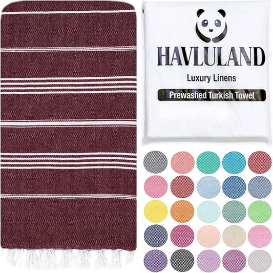 HAVLULAND Turkish Beach Towels, Oversized 40"x72" Turkish Bath Towel, Highly Absorbent Quick Dry Sand Free Beach Towels for Beach Pool Spa Gym Yoga Travel Camping Picnic Blanket - Burgundy