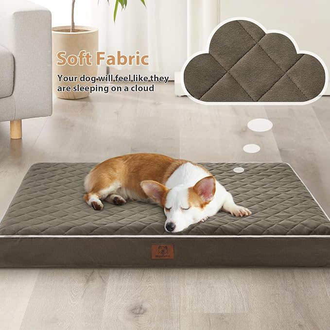 WNPETHOME Orthopedic Waterproof Dog Bed Medium for Comfy Sleeping | Washable Medium Pet Bed with Removable Cover, Multi-Needle Quilting Dogs Crate Bed Dark Green 30x20 Inch
