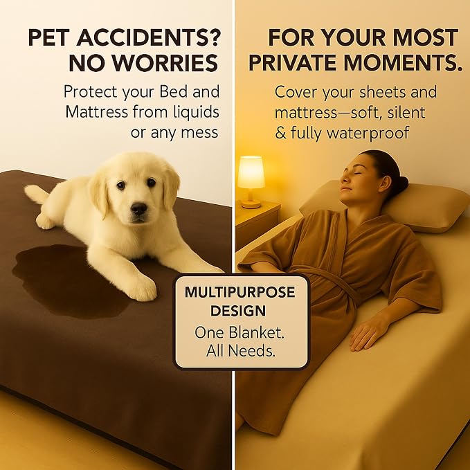 Waterproof Blanket for Bed or Couch – Soft and Leakproof Waterproof Throw Blanket, Water Proof & Stain Resistant Easy to Clean Throw Blanket Cover for Adults or Pets, Reversible Brown 60"x80" | High-Density Heavy-Duty Material - Ultra-Soft & Durable So...