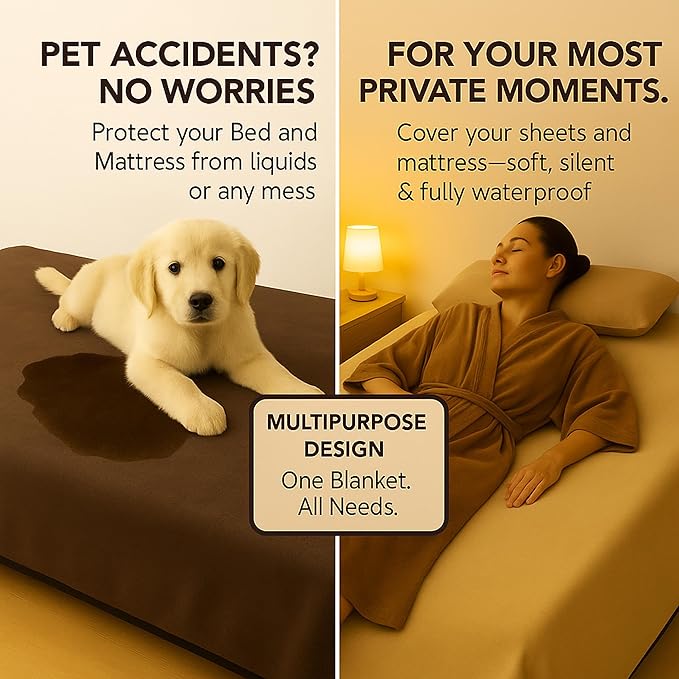 Callarome Waterproof Blanket for Bed & Couch Protection, Brown, 50"x60" | High-Density Heavy-Duty Material – Ultra-Soft & Durable Soft Fleece, Leakproof, Reversible, Silent No-Crinkle Design