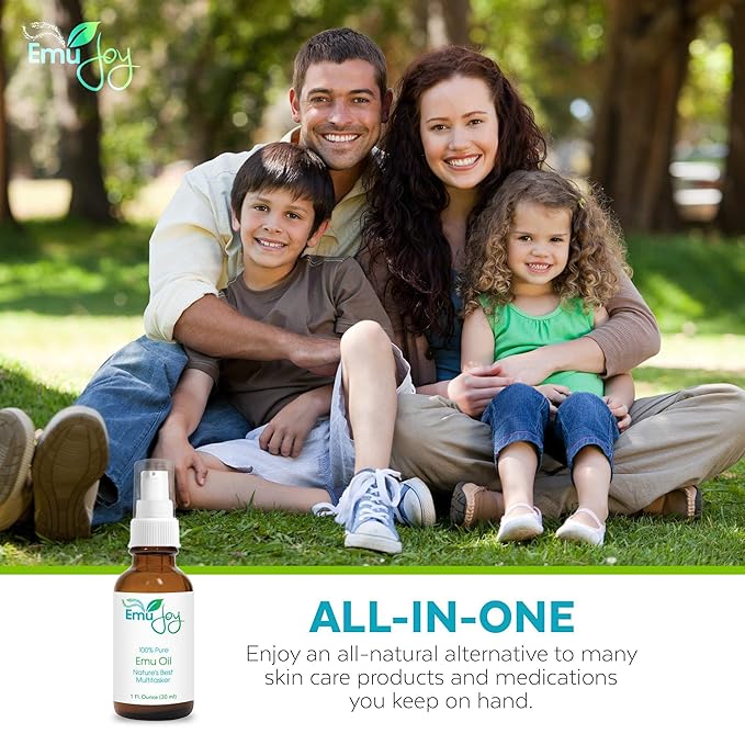 Emu Joy Emu Oil Organic - 100% Pure, Made in the USA - Emu for Skin, Face, Hair, and Nails, Piercing Bump Oil & Tattoo Aftercare (Old Packaging, 1 Fl Oz)