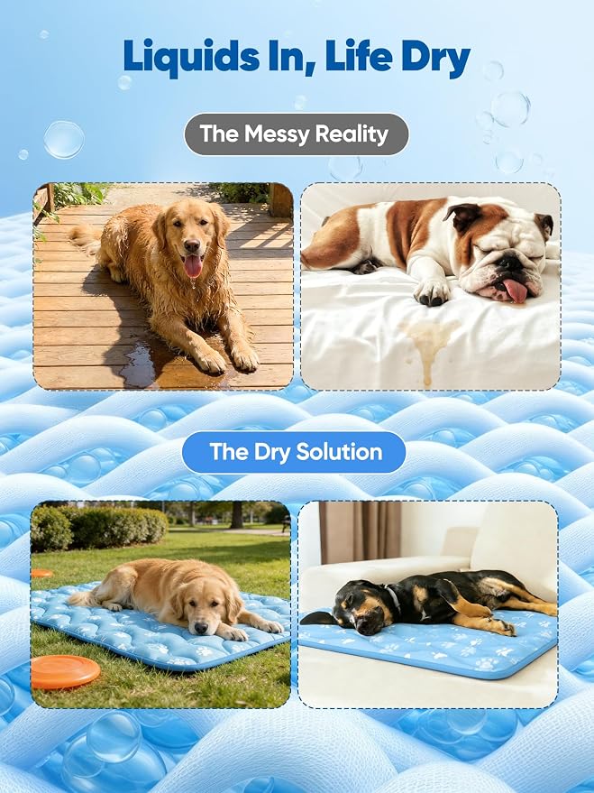 30x20in Dog Cooling Mat with One-Way Moisture & Arc-Chill 3.0 | Color-Changing Cool Indicator. Washable, Non-Slip Pet Bed. One-Way Moisture Tech Keeps Cool & Dry for Floors, Sofas, Kennels