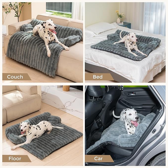 Avont Breathable Dog Couch Mat, Non-Slip Sofa Protector with Soft Plush | Available with Faux Rabbit Fleece and Washable Cover, in M and L, Dark Grey, Light Grey, Brown