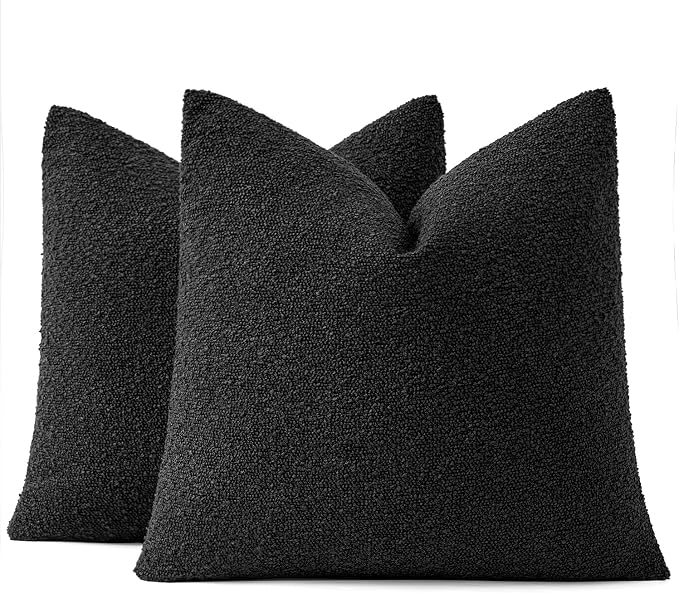 MIULEE 18x18 Decorative Lumbar Boucle Couch Pillow Covers Black | Set of 2 Textured Neutral Throw Pillow Covers, Accent Solid Pillowcases, Sofa Living Room Home Decor