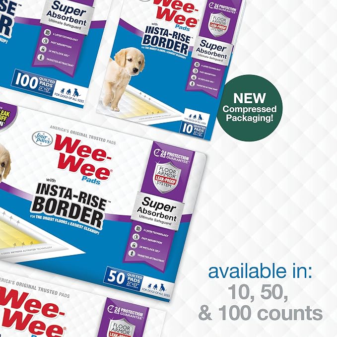 Four Paws Wee-Wee Super Absorbent Insta-Rise Dog Pee Pads, 100 Count