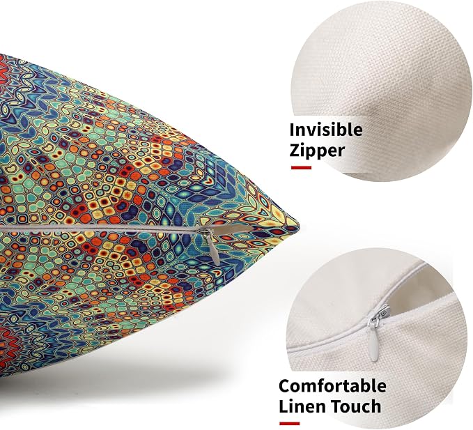 Boho Mandala Floral Lumbar Pillow Covers 12X20 Inch Set of 2 Navy Blue Orange Abstract Flower Decorative Pillow Cases Colorful Retro Ethnic Cushion Case Home Decor for Sofa Couch Porch Outdoor