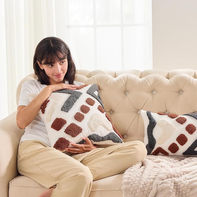 lifein 20x20 Pillow Covers-Throw Pillow Cover Tufted Boho Jacquard Pillow Covers Farmhouse Decorative Pillow Cover Pillow Cases for Gift Couch Sofa Bed Chair Living Room Home Decor