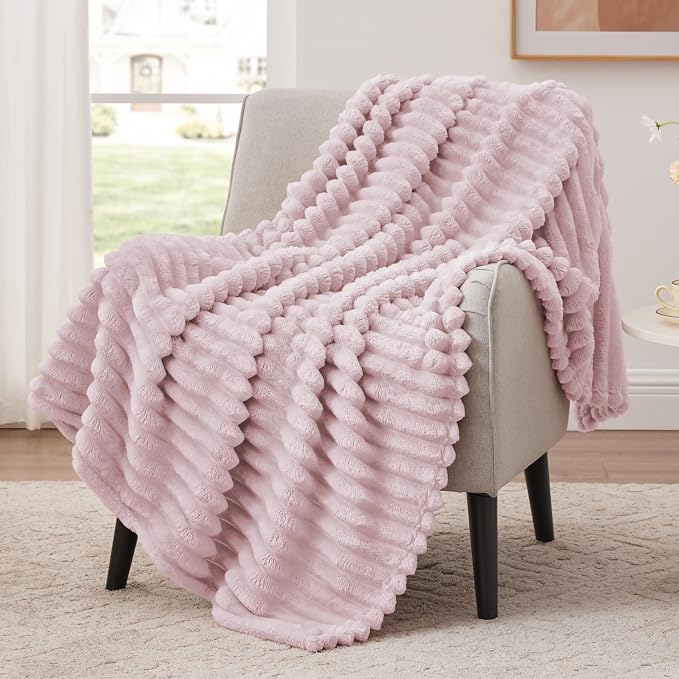 EXQ Home Gentle Soft Fleece Throw Blanket – Cozy Lightweight Blanket for Couch Bed – All-Season Warm Fuzzy Flannel Blanket for Women Mom Her – Gifts for Birthday(50"x60",Purplish Pink)