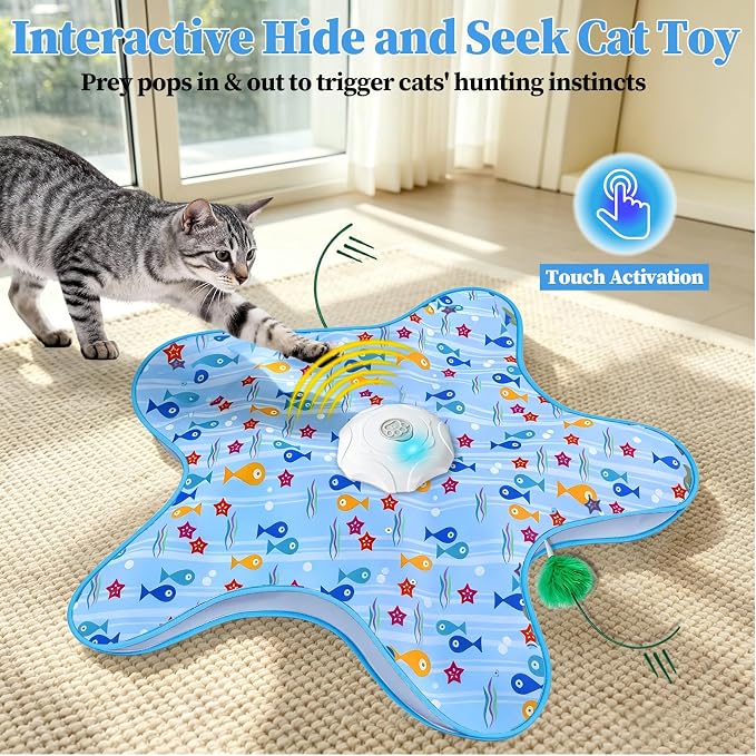 Motion Activated Interactive Cat Toy, Automatic Hide and Seek with Moving Feather, Animal Chirps, 3 Modes Auto Sleep, USB Rechargeable Enrichment Toy for Indoor Cats & Kittens